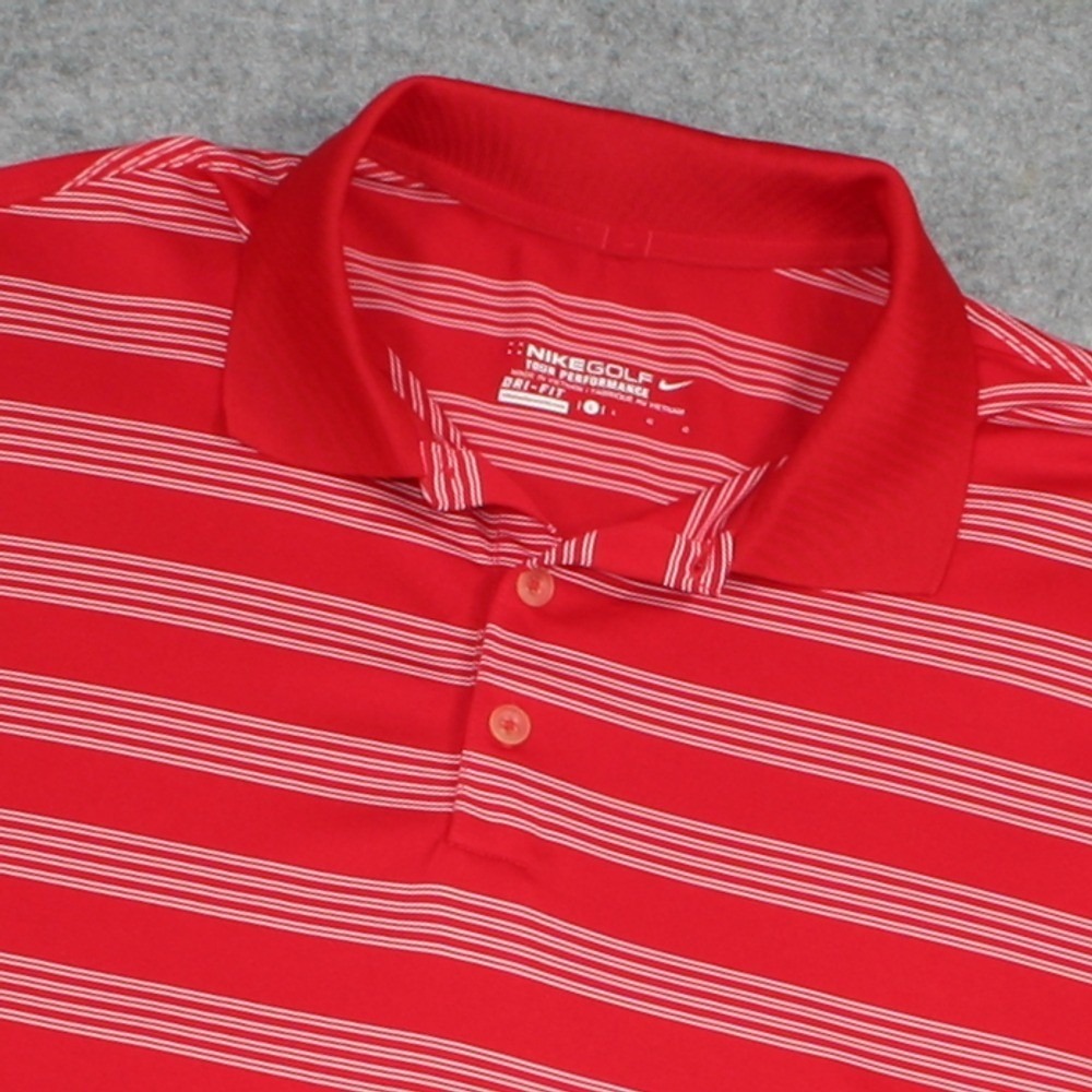 Nike Mens Golf Polo Shirt Large Red Striped Dri-FIT Tour Performance SS